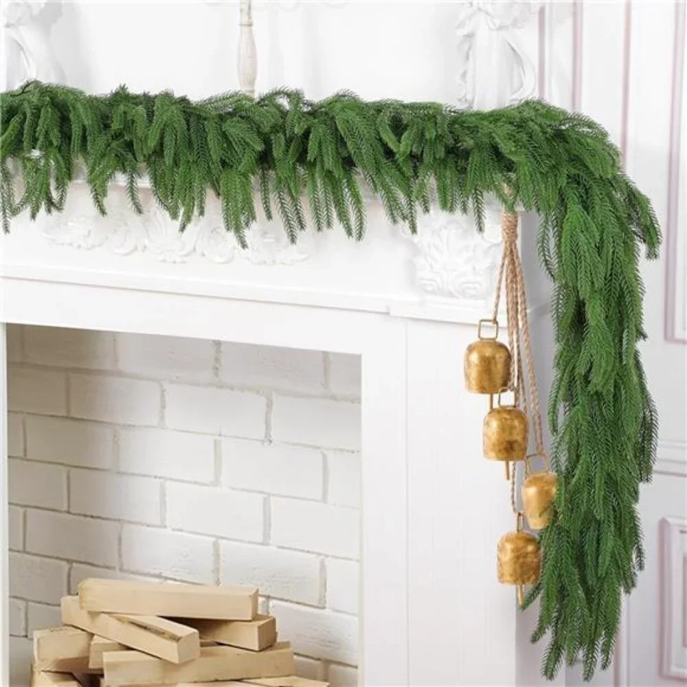 2 Pcs 6 Ft Artificial Norfolk Pine Garlands, Real Touch Winter Pine